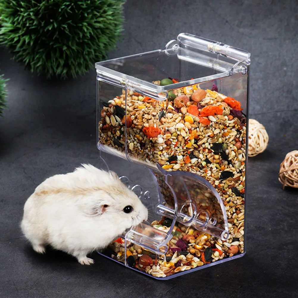  2-1PCS Cute Hamster Samll Animal Automatic Pet Food Feeder Convenient Strong Clear Transparent Safe Food Bowl for Hamster Bird