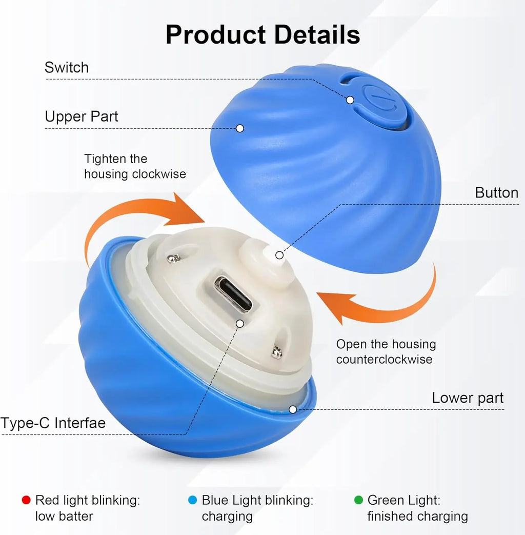 Interactive Cat & Dog Ball, Auto-Moving Electric Cat & Dog Toy Ball, Electronic Auto Rolling, Cat & Dog Toy, USB Charging