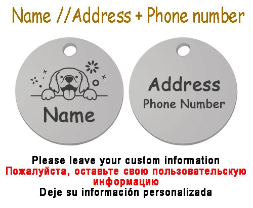 Personalized Pet Cat Dog Name Collar Accessories Circle Custom Engraved ID Tag Necklace Chain Charm Supplies For Dog Product